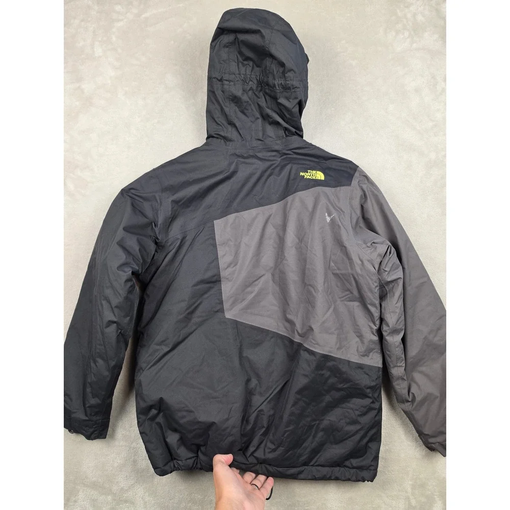 The North Face Puffer Jacket Boys L 14/16 Black Grey Hooded Insulated CN09